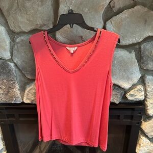 Nanette Lepore sleeveless shell with gold ball accents along the V-neck. NWOT.